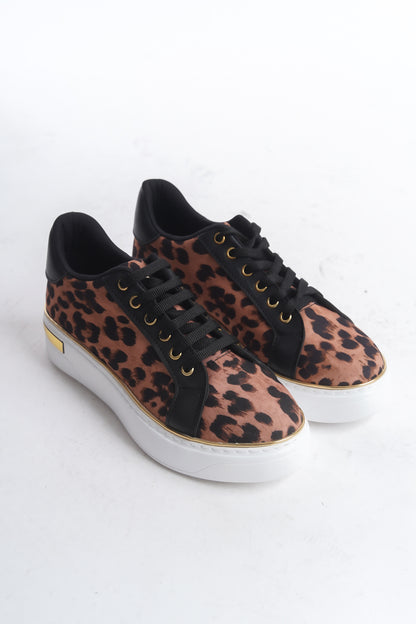 MINA Lace-Up Orthopedic Sole Leopard Patterned Women's Sneakers - Brown