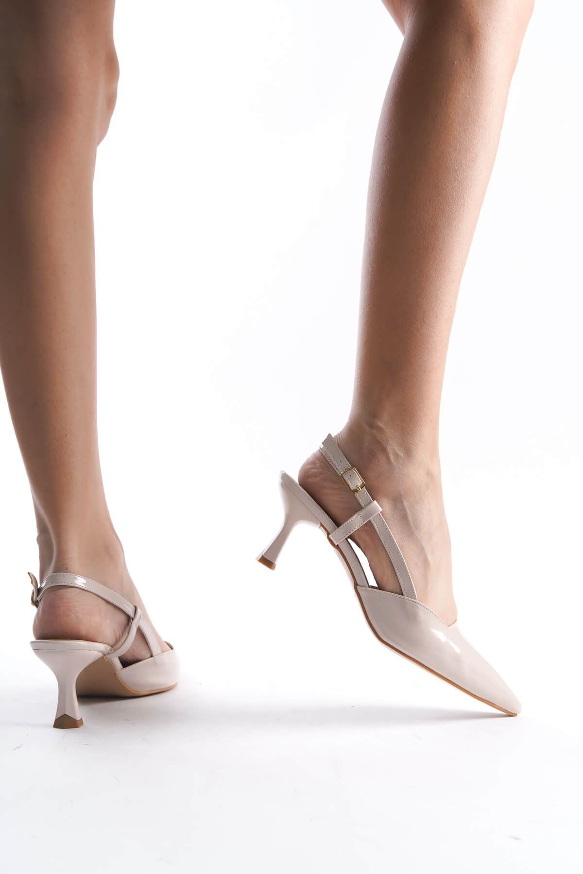 Mira Premium Women's Beige Patent Leather High Heel Shoes
