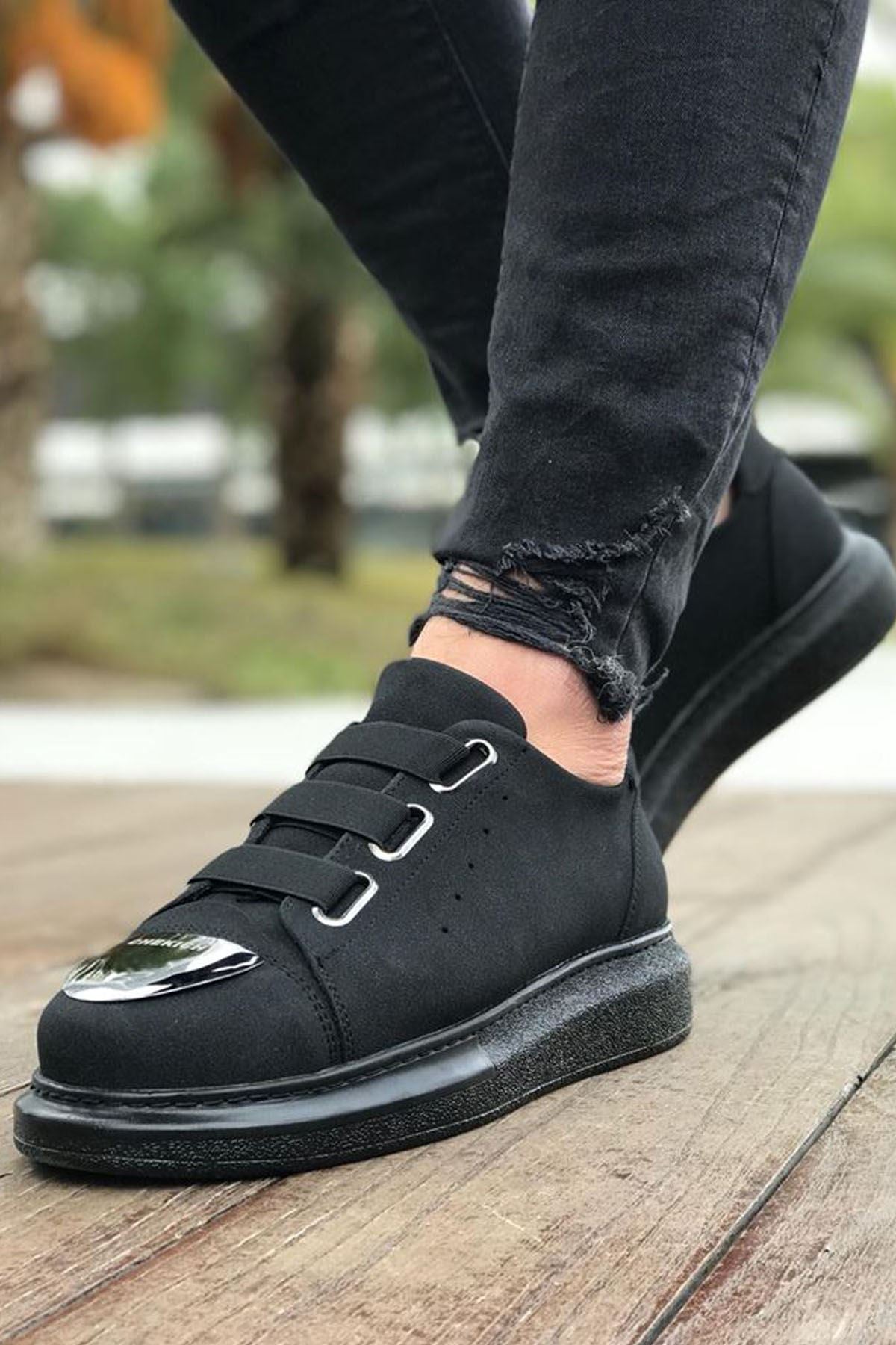 Latakia Premium Lastikli Erkek Günlük Sneaker Siyah Süet