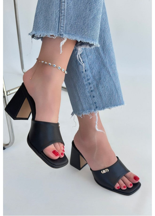 Miyon Black Heeled Slippers