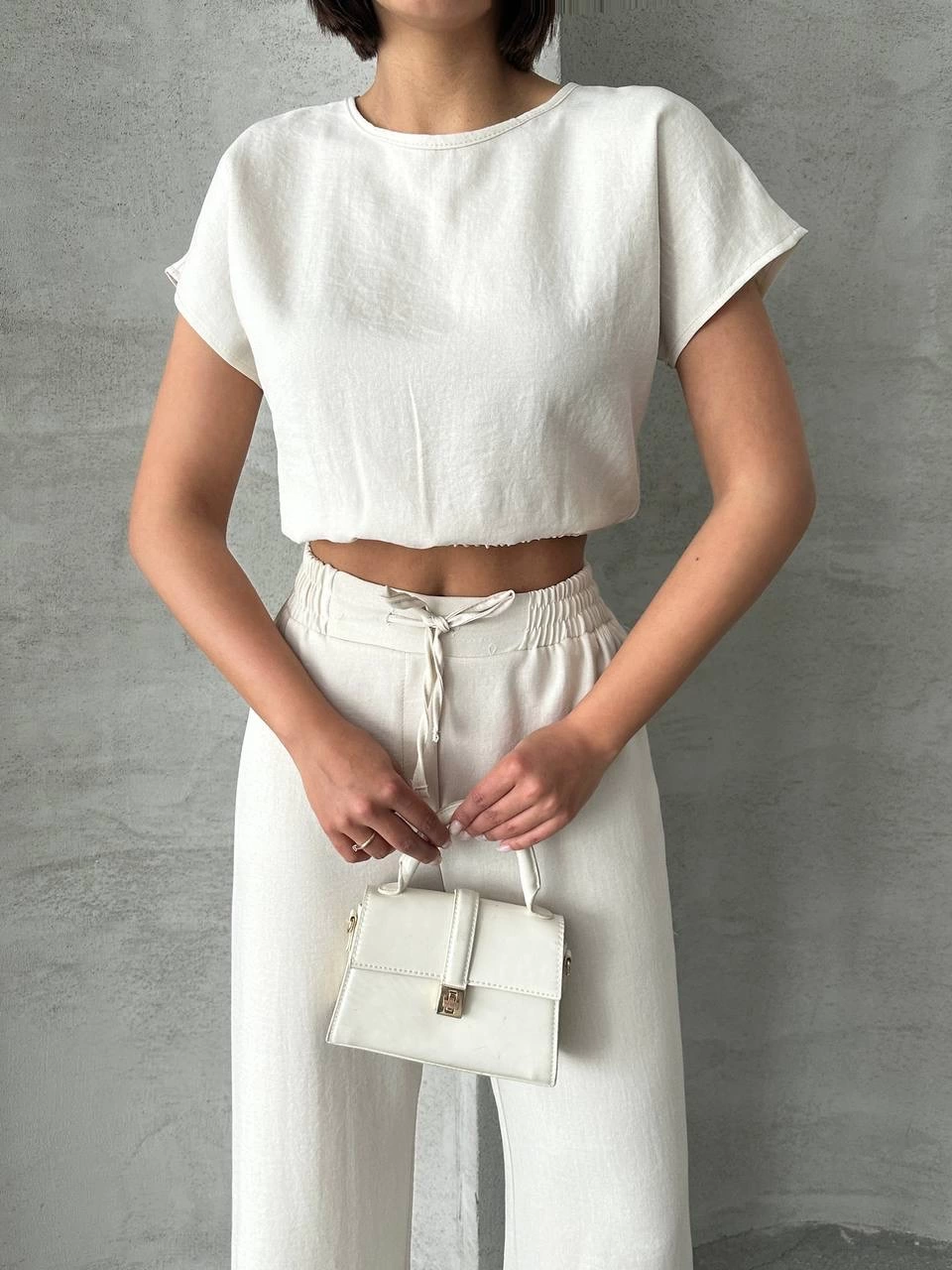 Modern Cut High Waist Beige Blouse Trouser Set