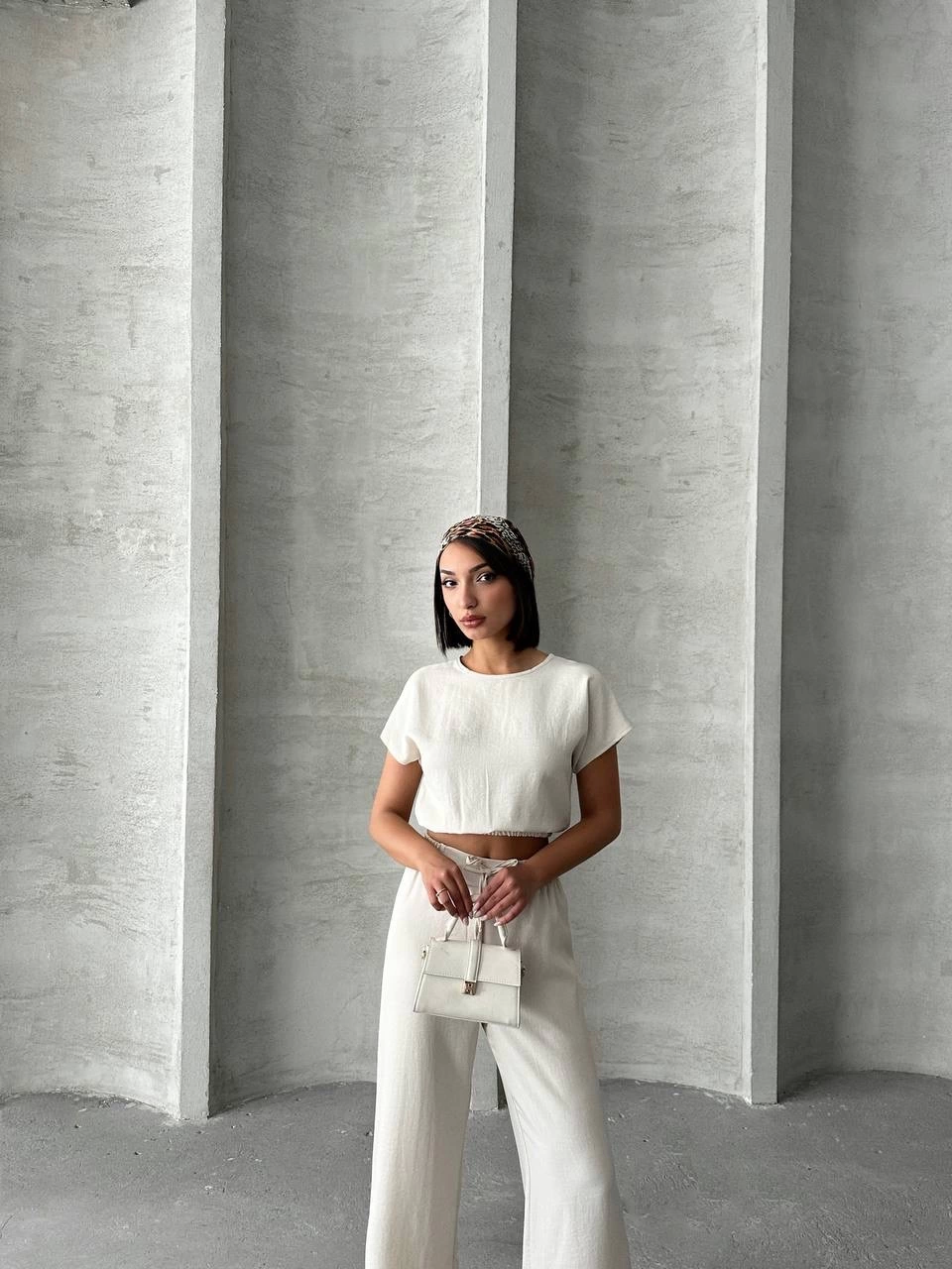 Modern Cut High Waist Beige Blouse Trouser Set