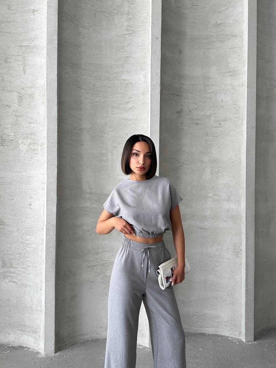 Modern Cut High Waist Gray Blouse Trouser Set