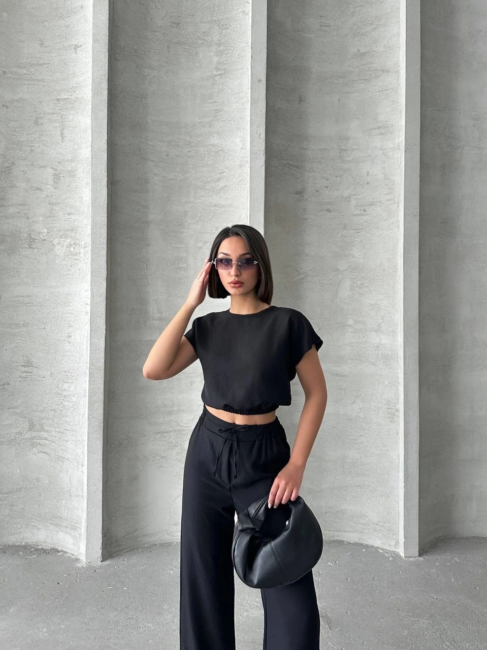 Modern Cut High Waist Black Blouse Trouser Set