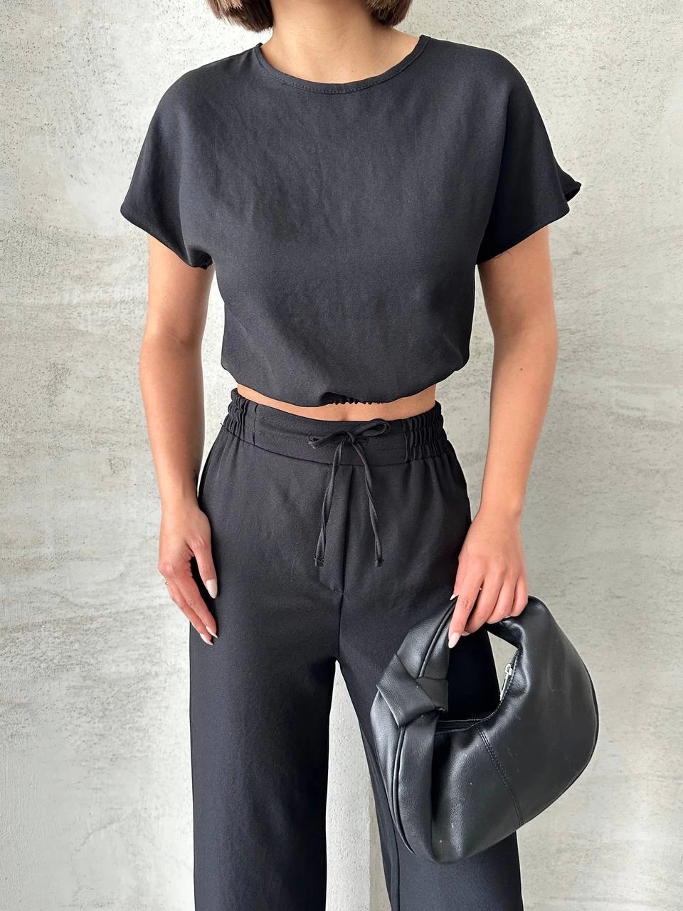 Modern Cut High Waist Black Blouse Trouser Set