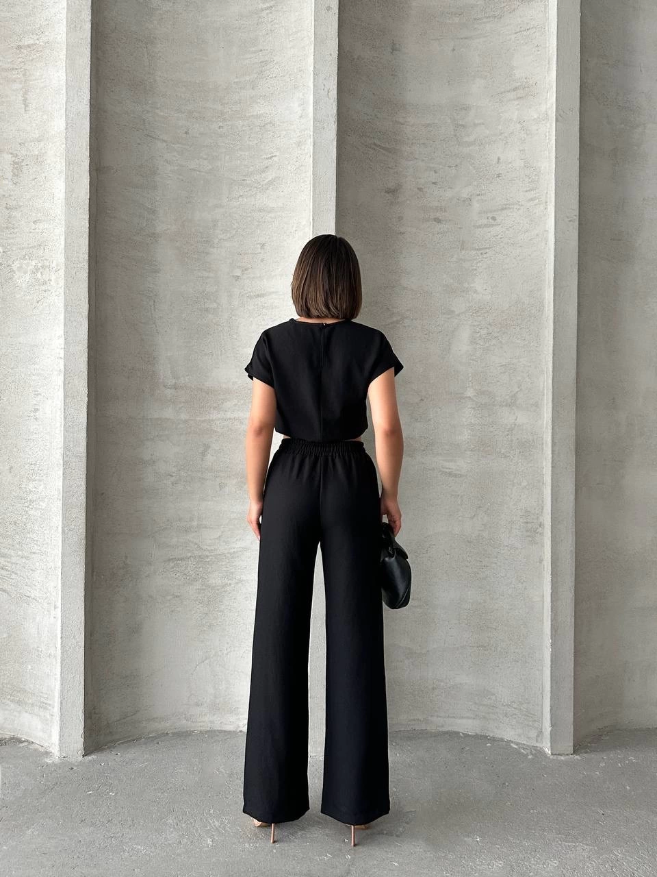 Modern Cut High Waist Black Blouse Trouser Set