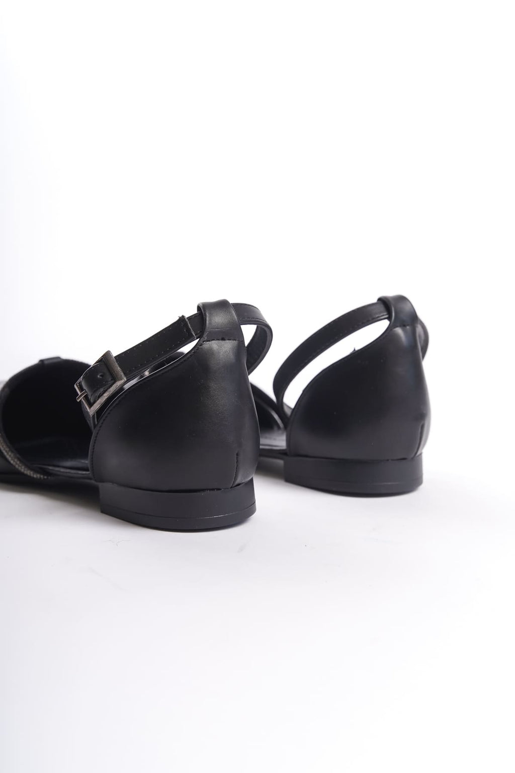 MONICA Buckled Orthopedic Comfortable Sole Stone Detailed Women's Ballerina Shoes - Black