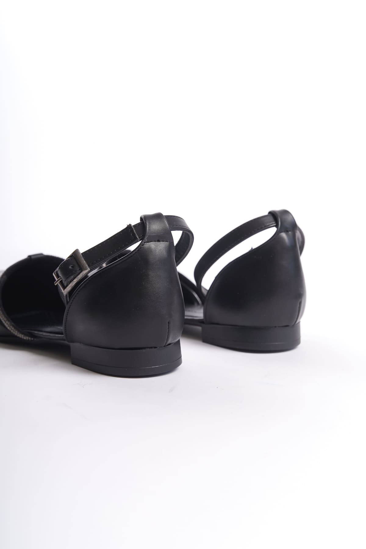 MONICA Buckled Orthopedic Comfortable Sole Stone Detailed Women's Ballerina Shoes - Black