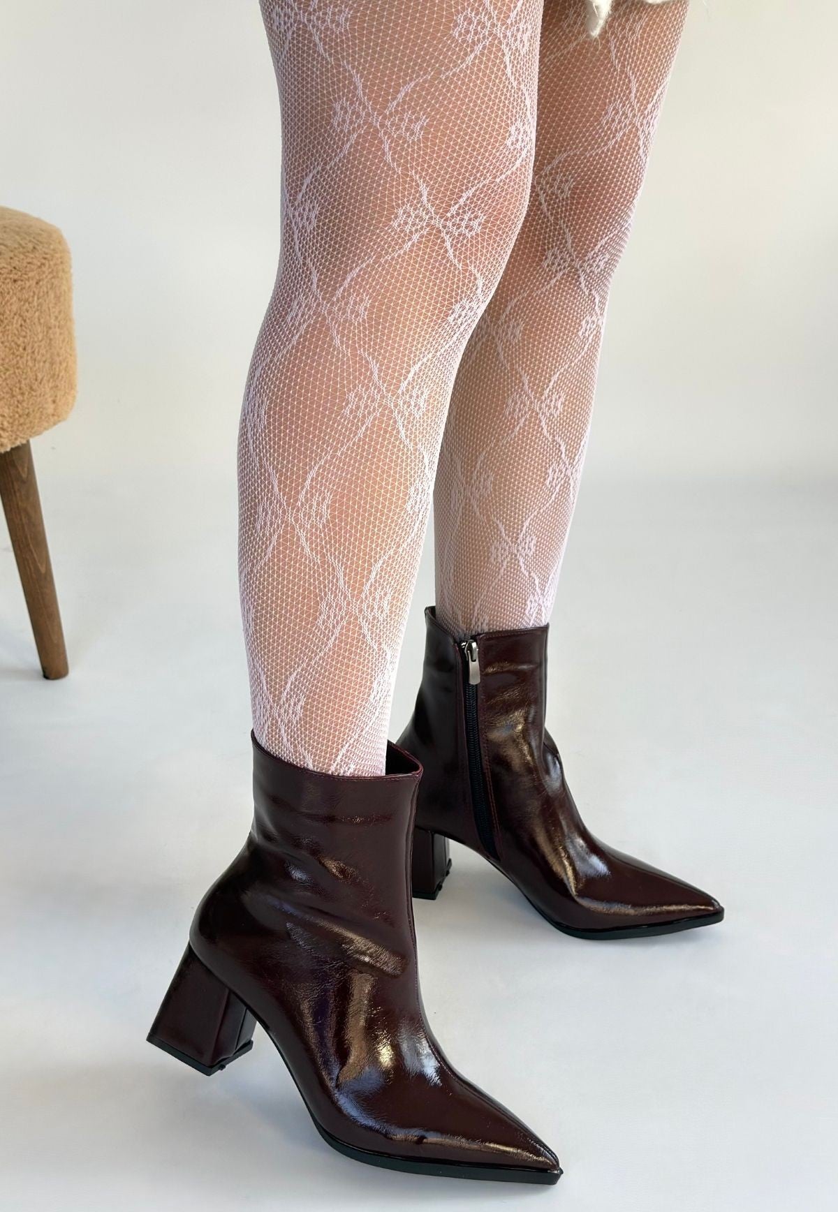 Mosy Premium Bordo Rugan Fermuarlı Topuklu Bot