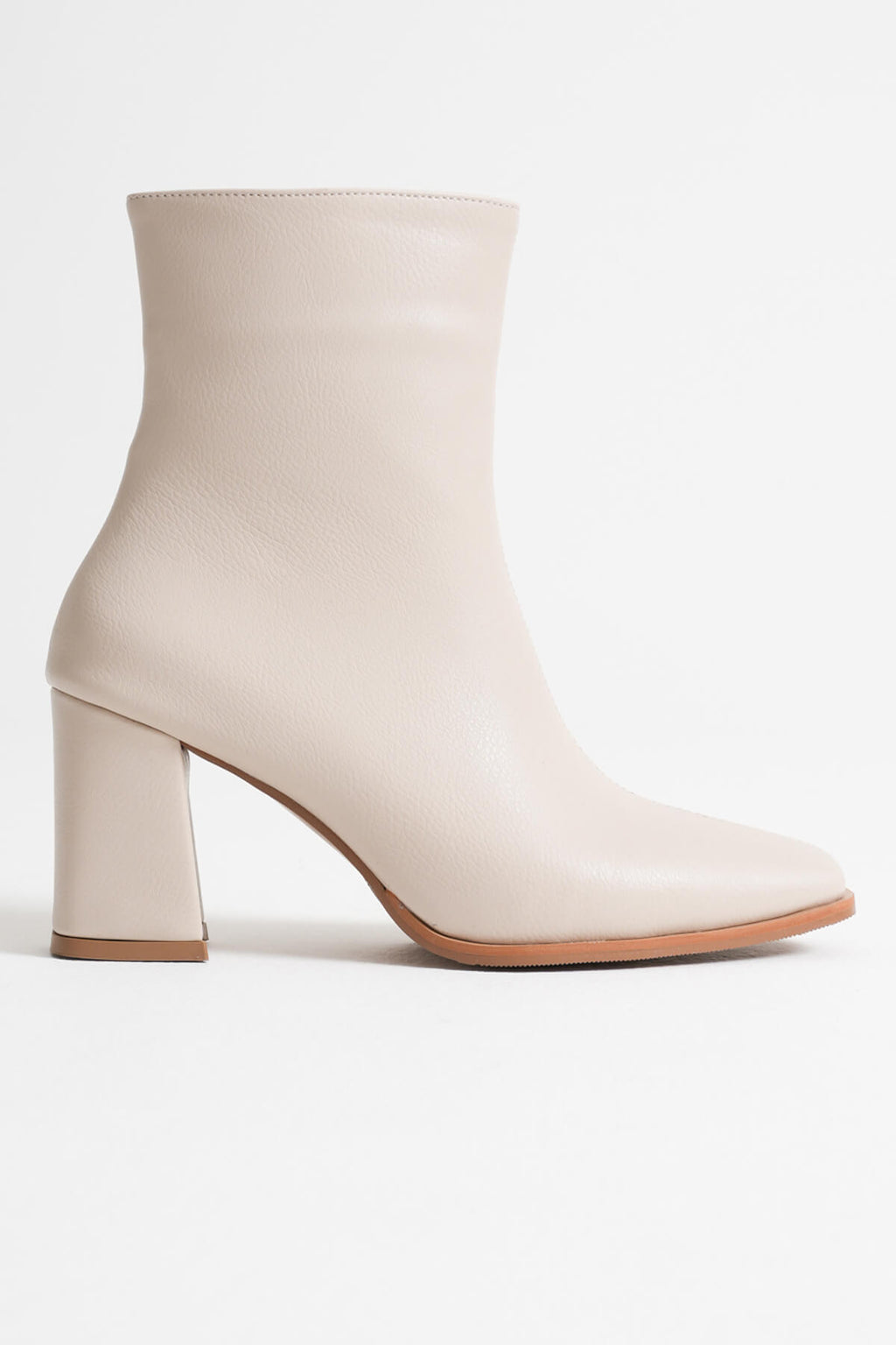 Mue Premium Kadın Bej Kalın Topuklu Fermuarlı Bot