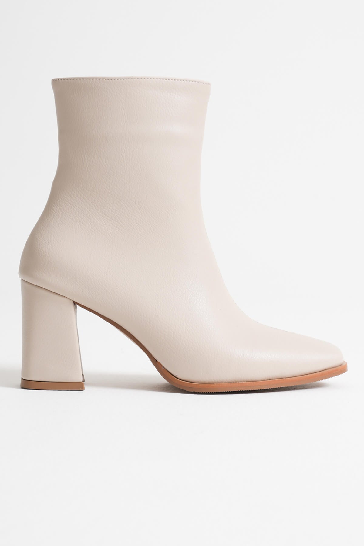 Mue Premium Kadın Bej Kalın Topuklu Fermuarlı Bot