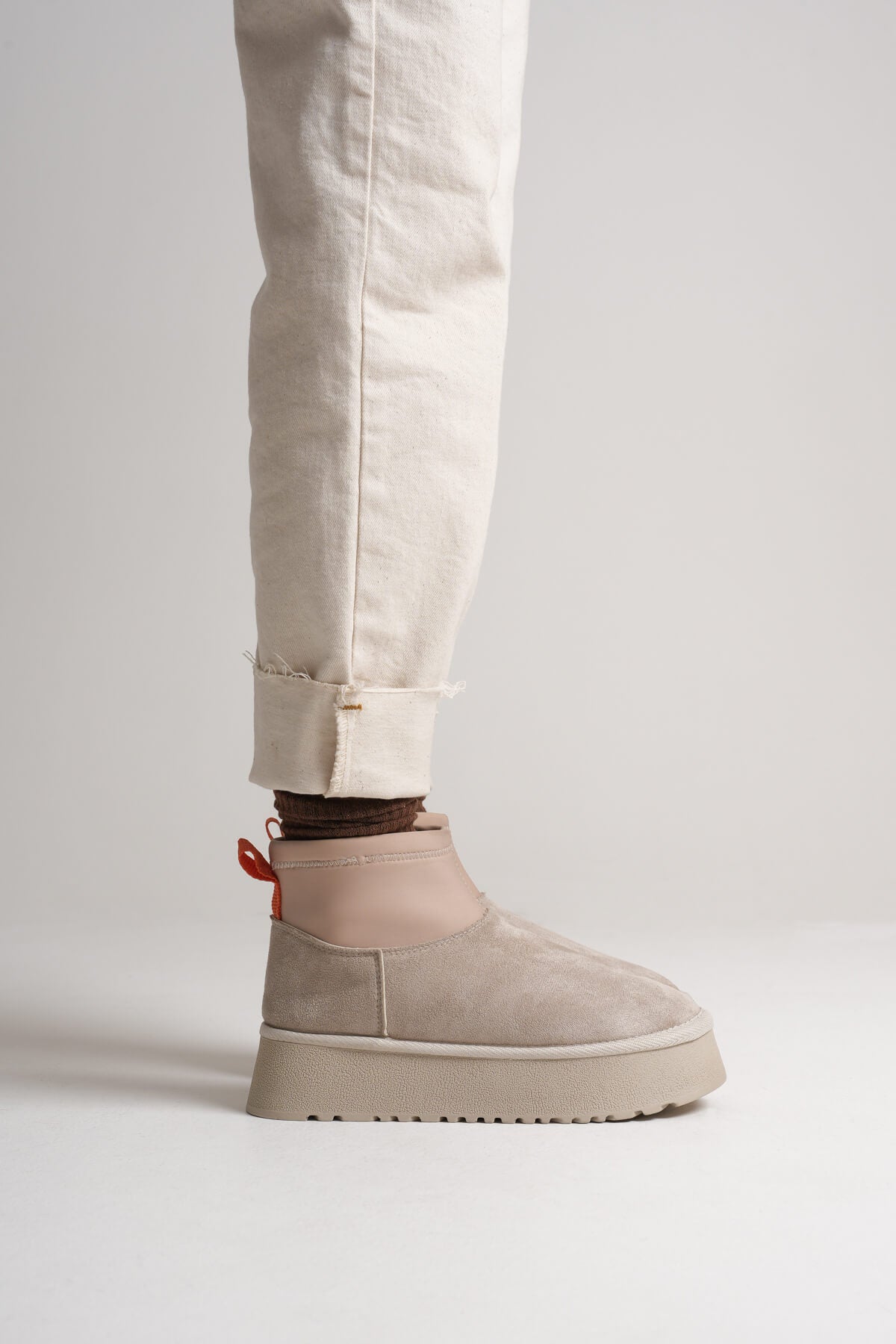 Nadia Premium Women's Beige Winter Fur Lined Thick Sole Boots