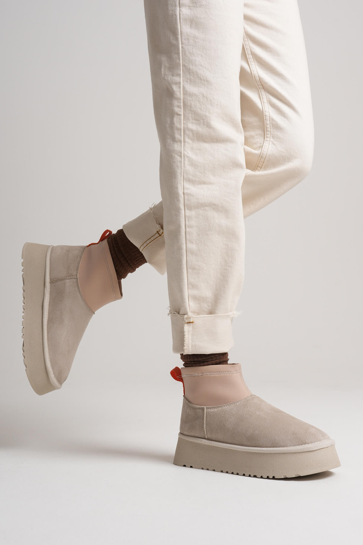 Nadia Premium Women's Beige Winter Fur Lined Thick Sole Boots