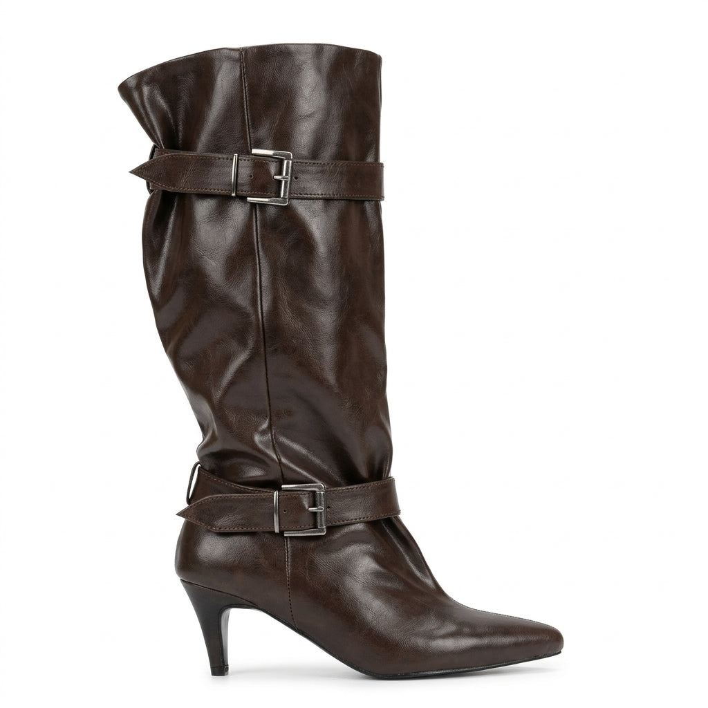 ZRNE-C18 Lux Kahve Rugan 6.5 cm İnce Topuklu Çizme
