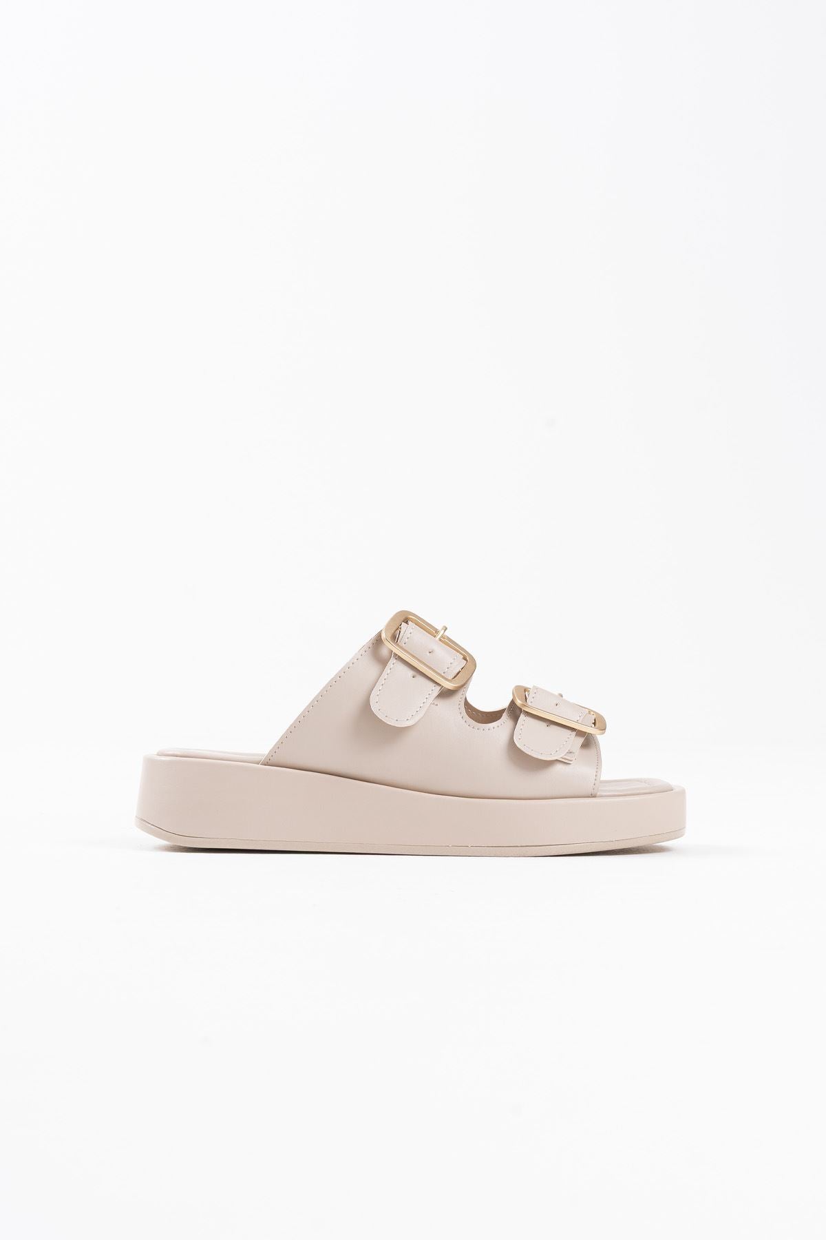 Nare Premium Beige Buckled Slippers