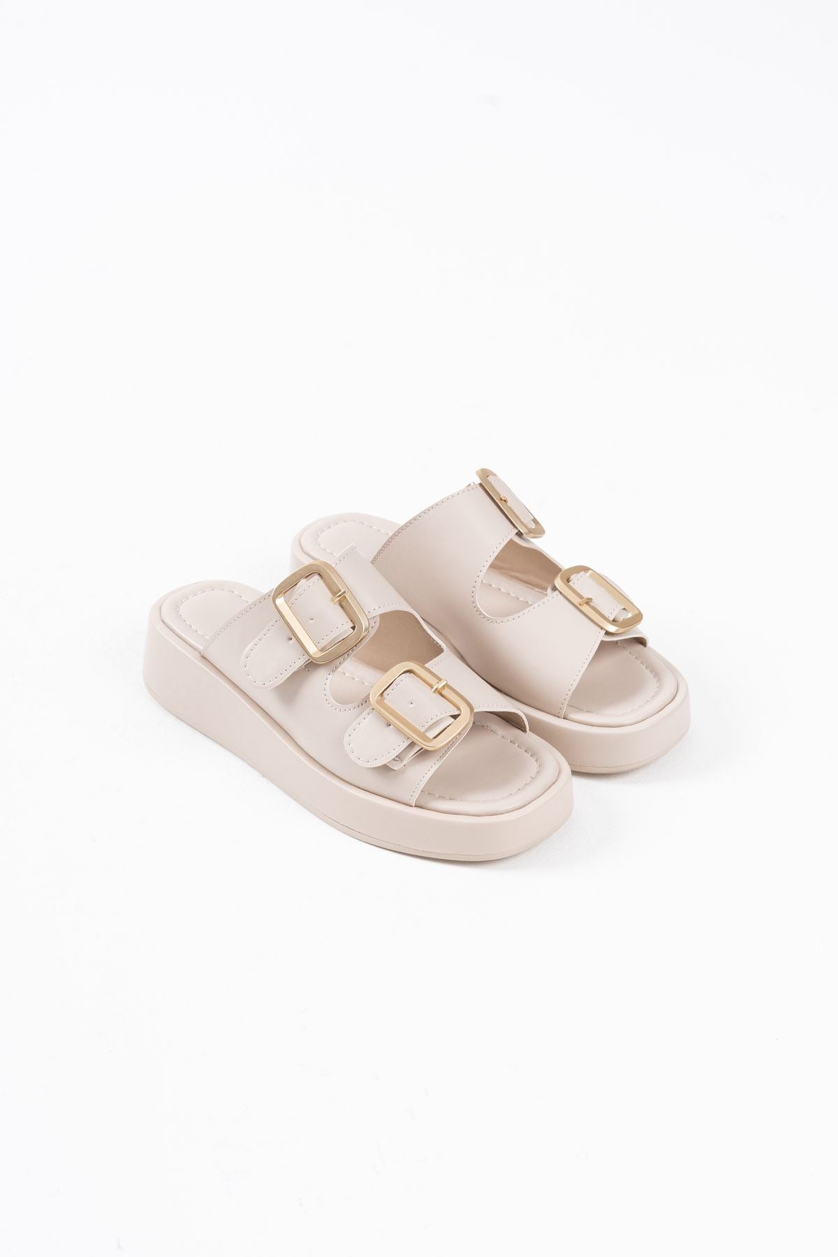 Nare Premium Beige Buckled Slippers