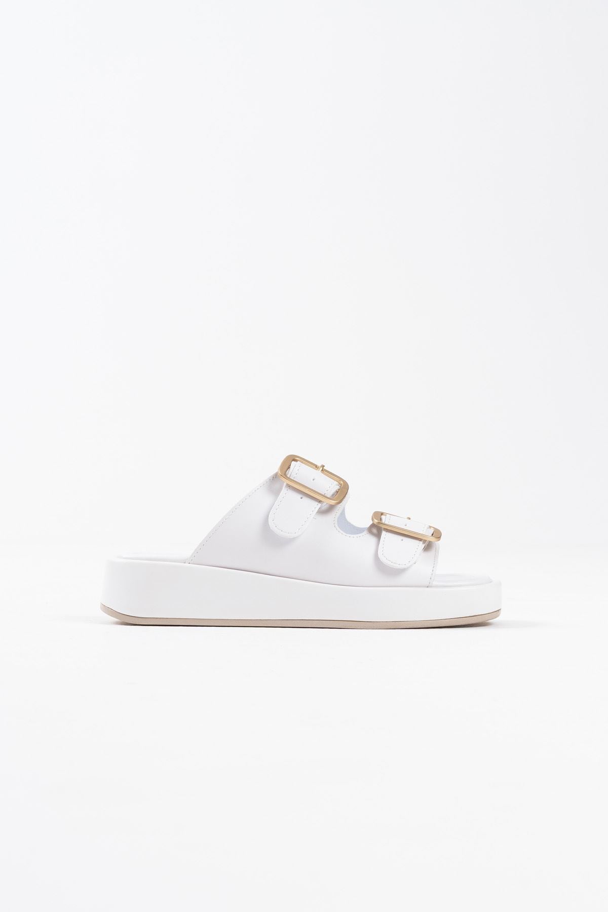 Nare Premium White Buckled Slippers