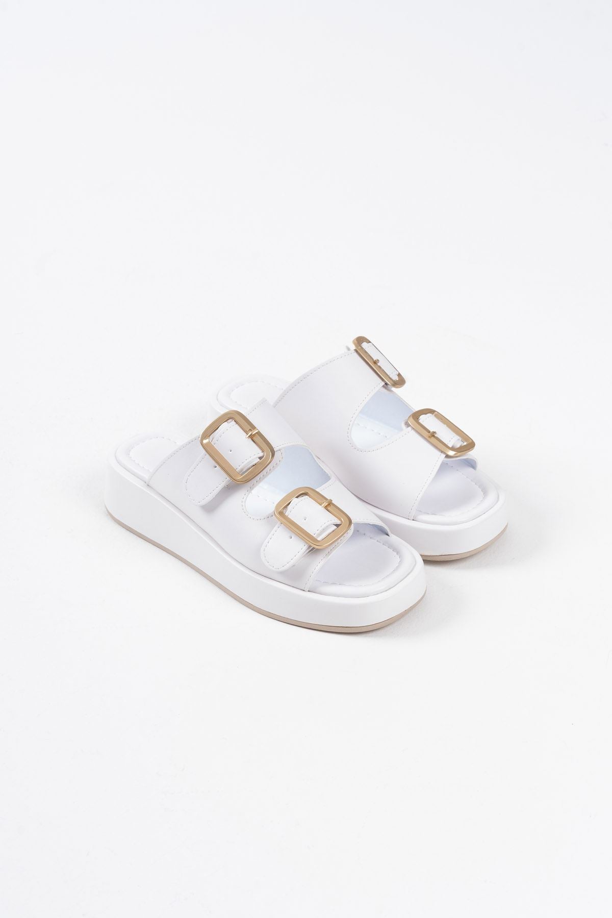 Nare Premium White Buckled Slippers