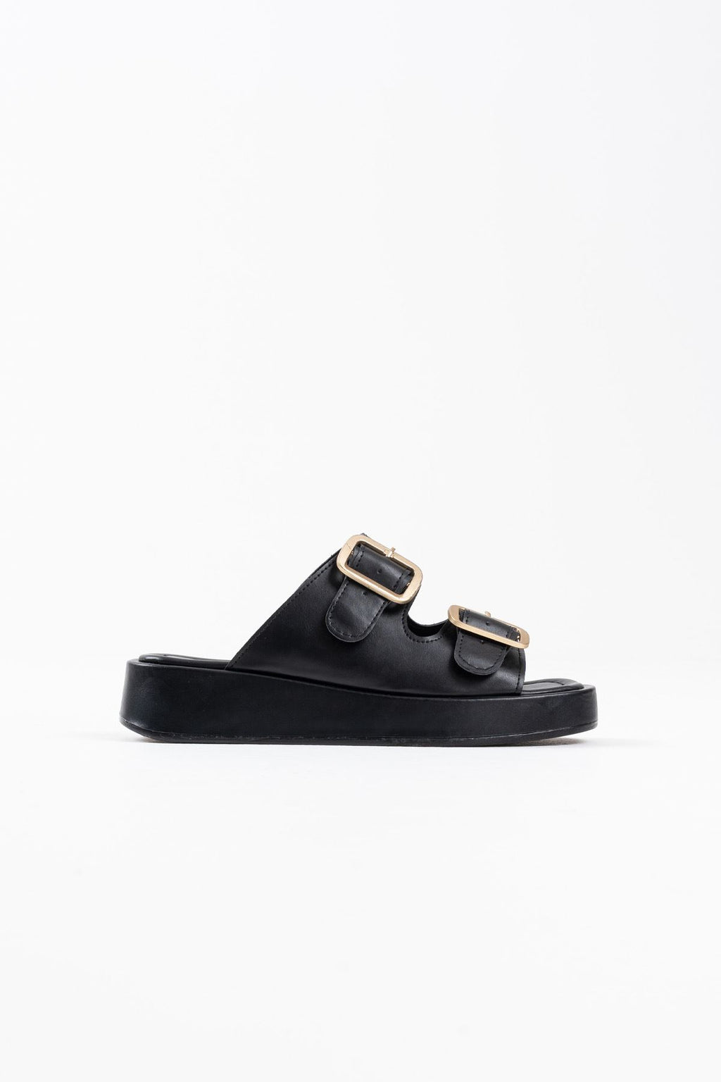 Nare Premium Black Buckled Slippers