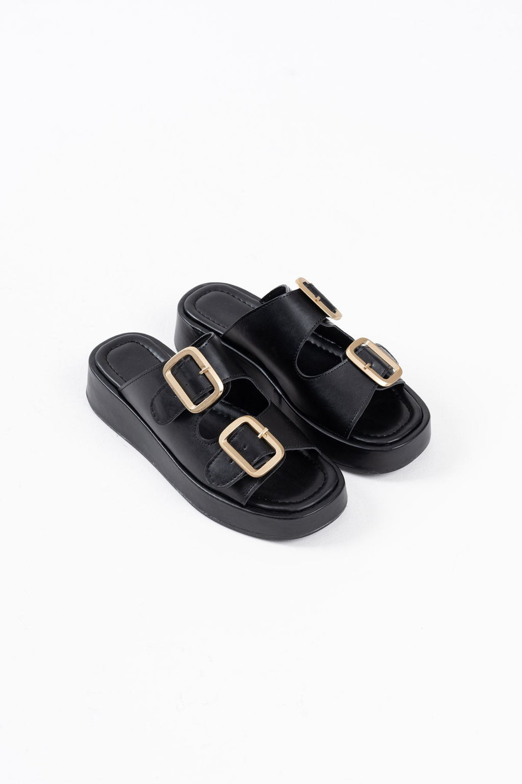 Nare Premium Black Buckled Slippers