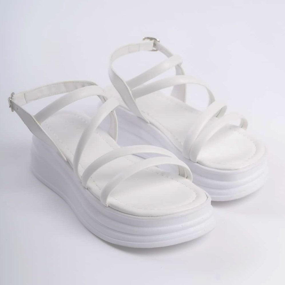 NATALE Thin Buckled Strip Detailed Orthopedic Women's Sandals - White