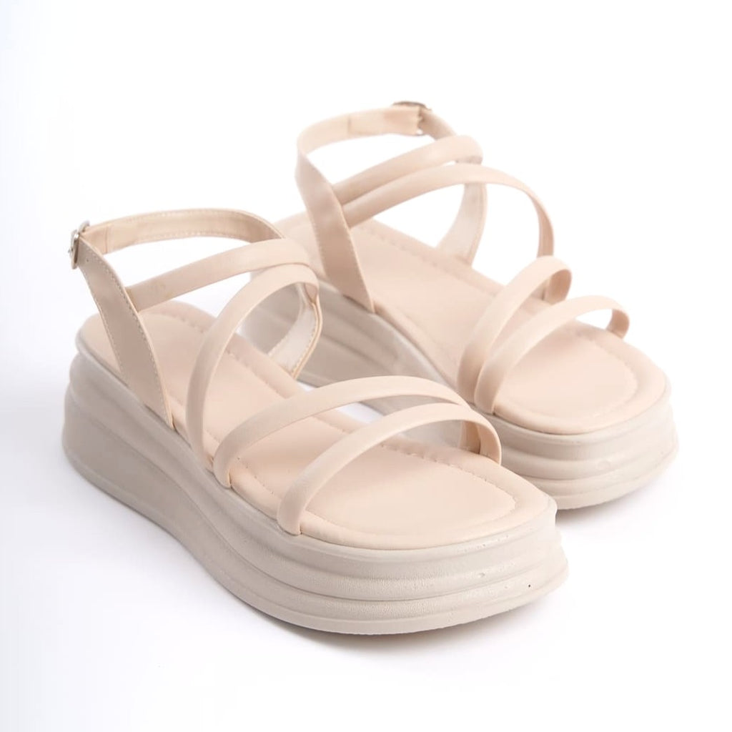 NATALE Thin Buckled Ribbon Detailed Orthopedic Women's Sandals - Cream