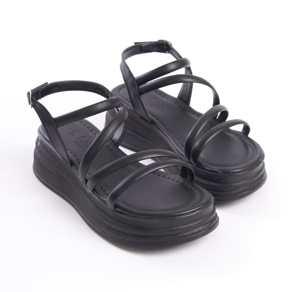 NATALE Thin Buckled Ribbon Detailed Orthopedic Women's Sandals - Black