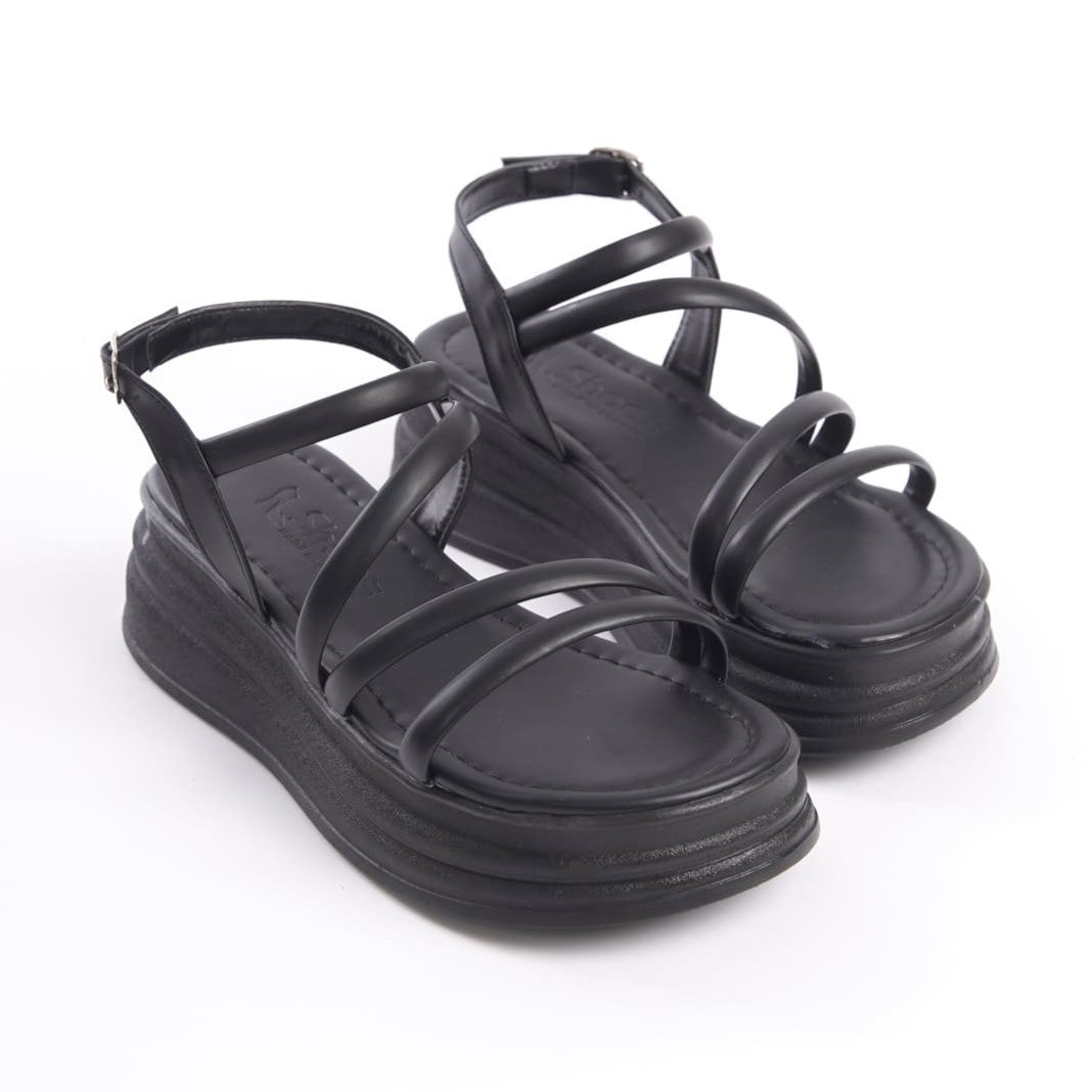 NATALE Thin Buckled Ribbon Detailed Orthopedic Women's Sandals - Black