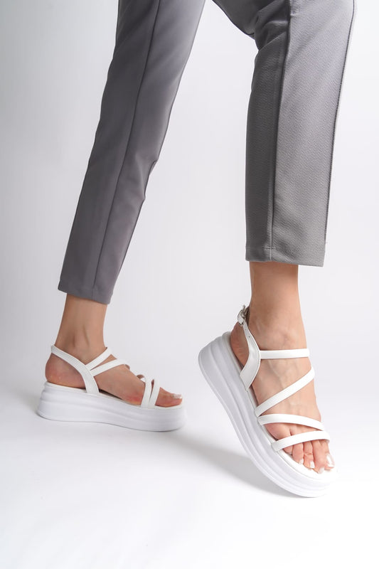 NATALE Thin Buckled Strip Detailed Orthopedic Women's Sandals - White
