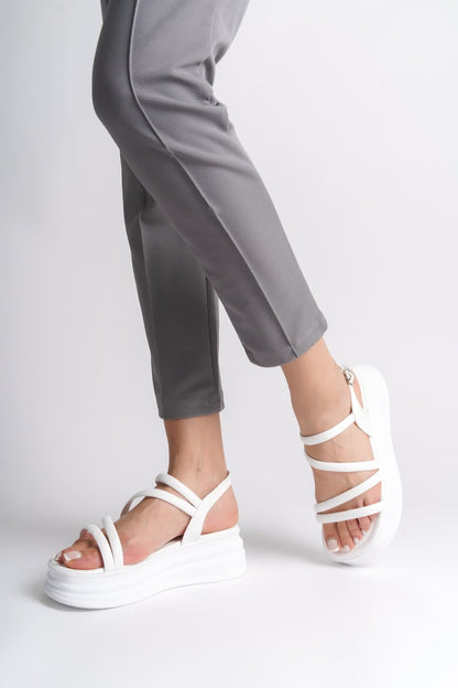 NATALE Thin Buckled Strip Detailed Orthopedic Women's Sandals - White