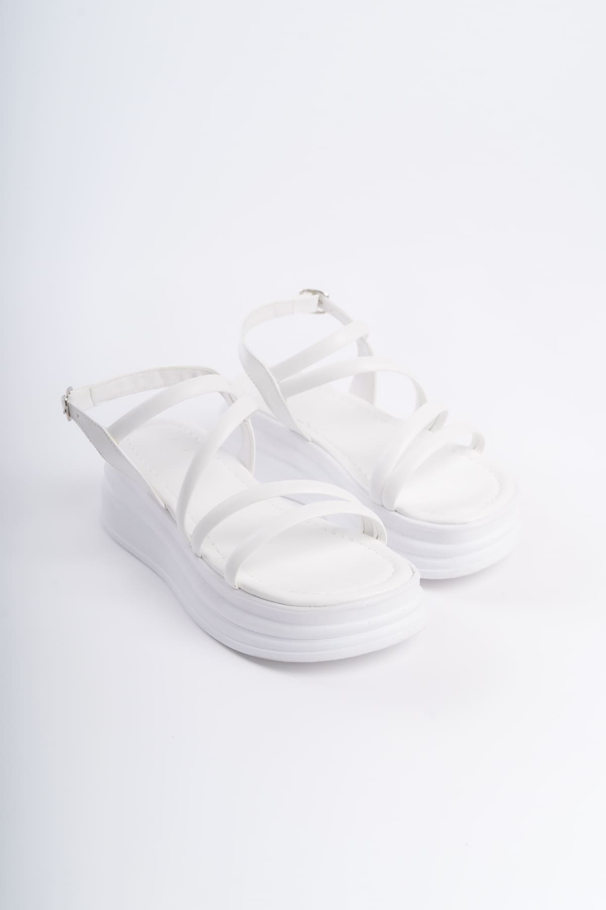 NATALE Thin Buckled Strip Detailed Orthopedic Women's Sandals - White