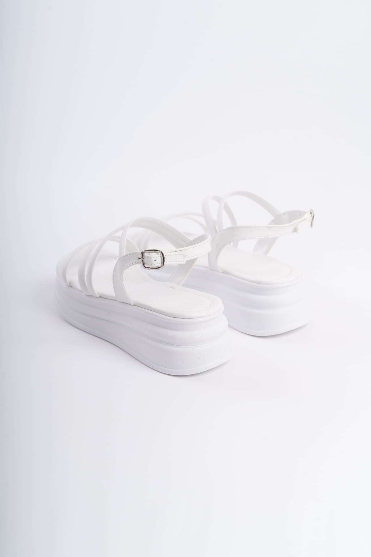 NATALE Thin Buckled Strip Detailed Orthopedic Women's Sandals - White