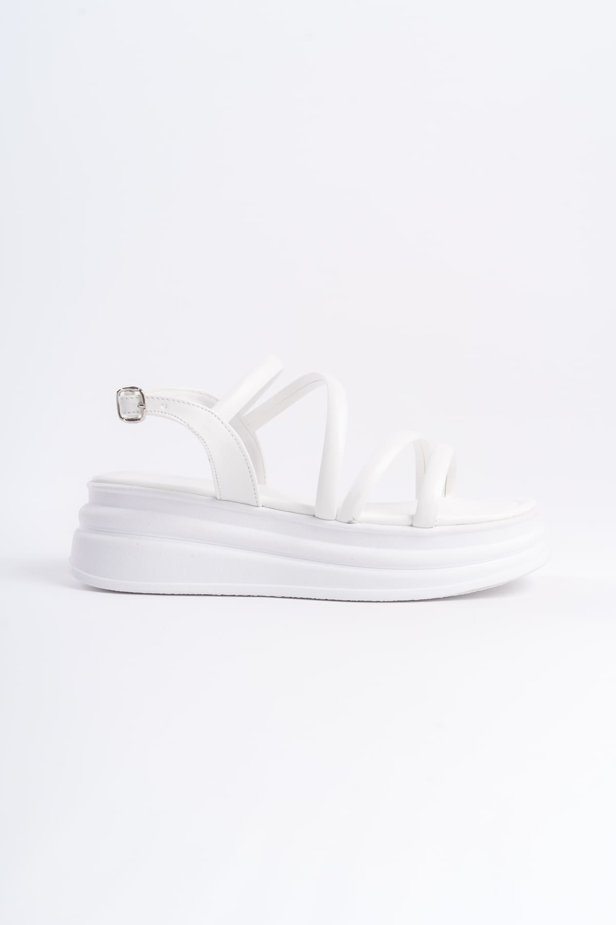 NATALE Thin Buckled Strip Detailed Orthopedic Women's Sandals - White