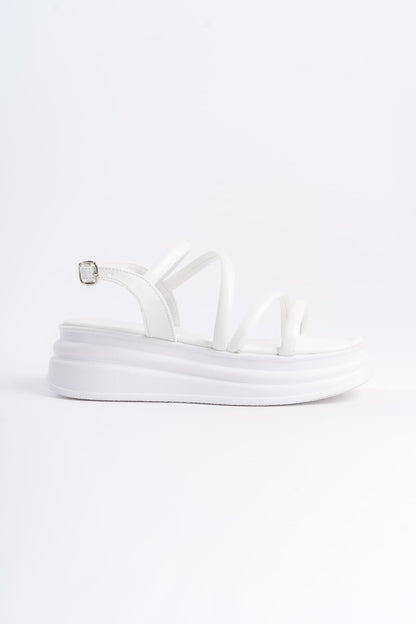 NATALE Thin Buckled Strip Detailed Orthopedic Women's Sandals - White