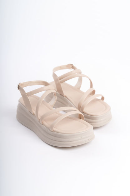 NATALE Thin Buckled Ribbon Detailed Orthopedic Women's Sandals - Cream