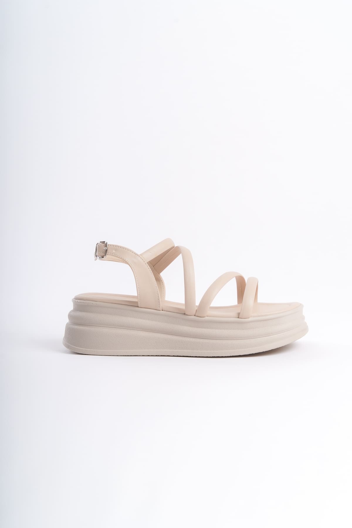 NATALE Thin Buckled Ribbon Detailed Orthopedic Women's Sandals - Cream