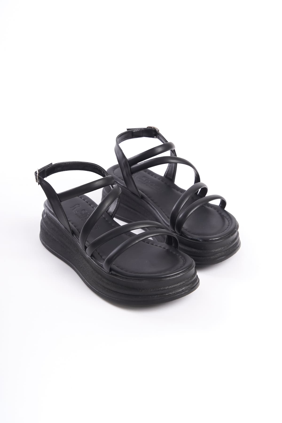 NATALE Thin Buckled Ribbon Detailed Orthopedic Women's Sandals - Black