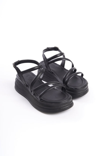 NATALE Thin Buckled Ribbon Detailed Orthopedic Women's Sandals - Black