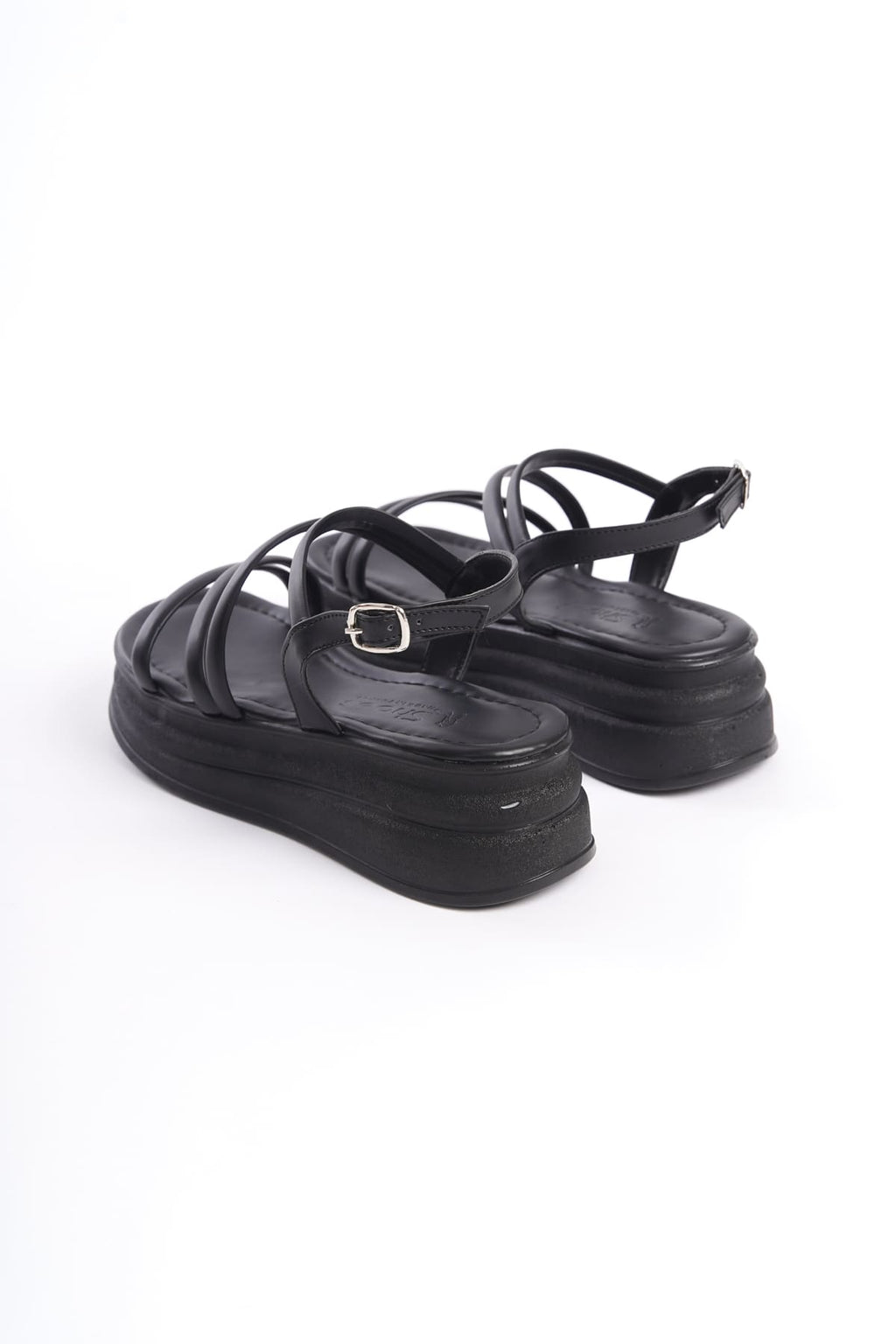 NATALE Thin Buckled Ribbon Detailed Orthopedic Women's Sandals - Black
