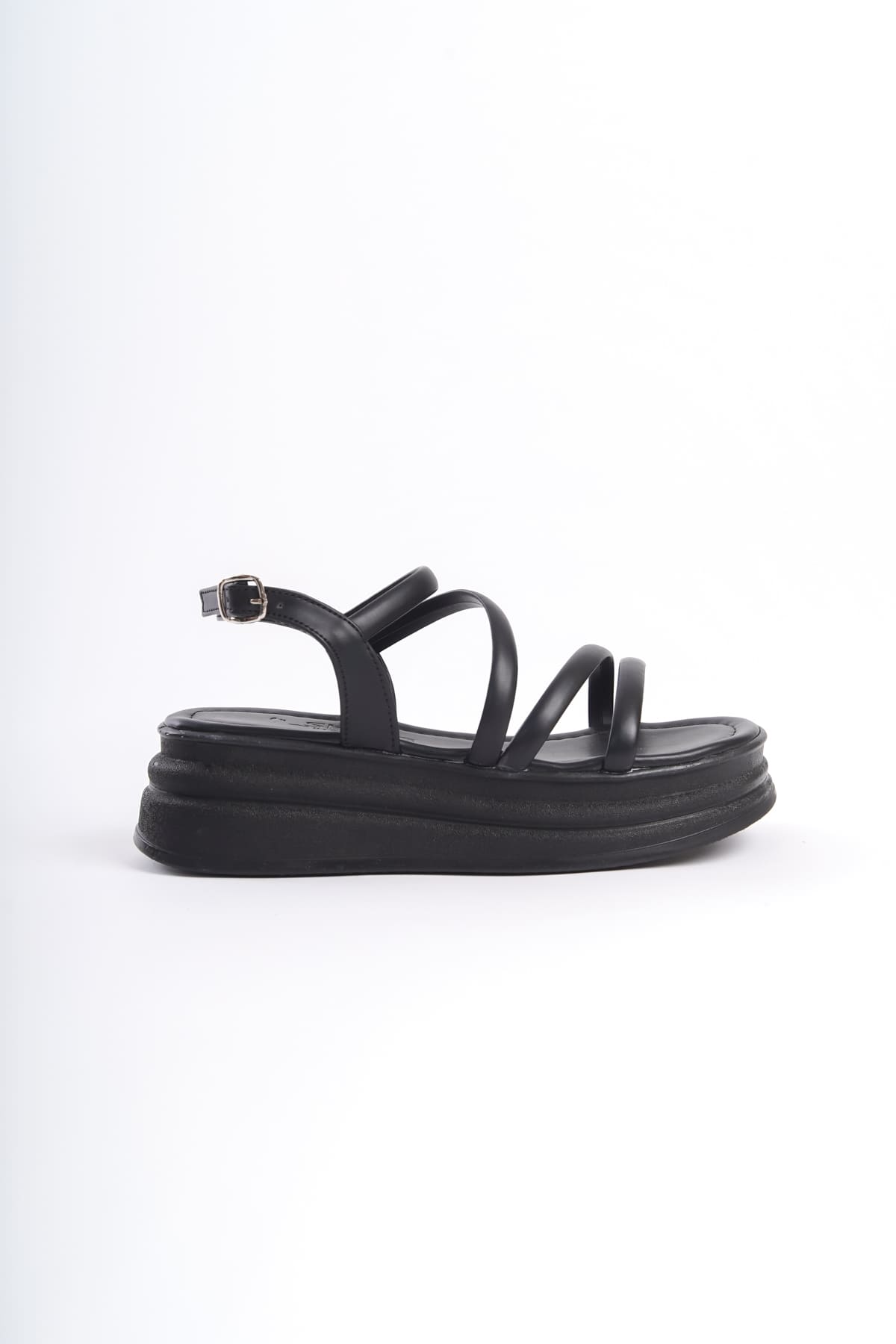 NATALE Thin Buckled Ribbon Detailed Orthopedic Women's Sandals - Black