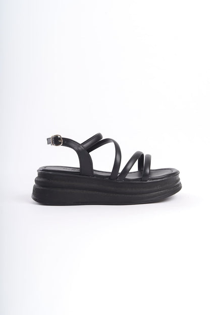 NATALE Thin Buckled Ribbon Detailed Orthopedic Women's Sandals - Black