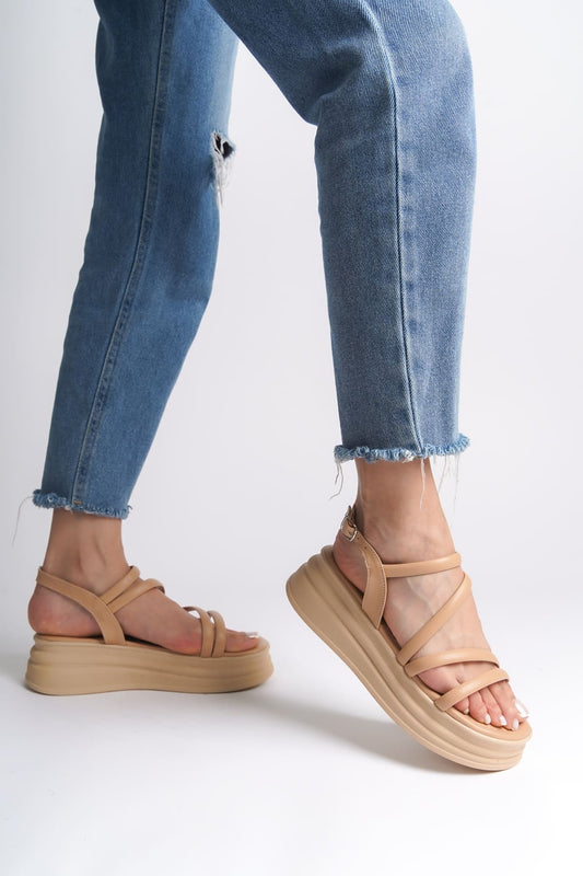 NATALE Thin Buckled Ribbon Detailed Orthopedic Women's Sandals - Skin