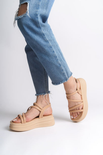 NATALE Thin Buckled Ribbon Detailed Orthopedic Women's Sandals - Skin