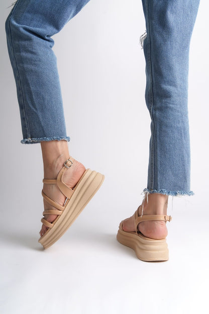 NATALE Thin Buckled Ribbon Detailed Orthopedic Women's Sandals - Skin