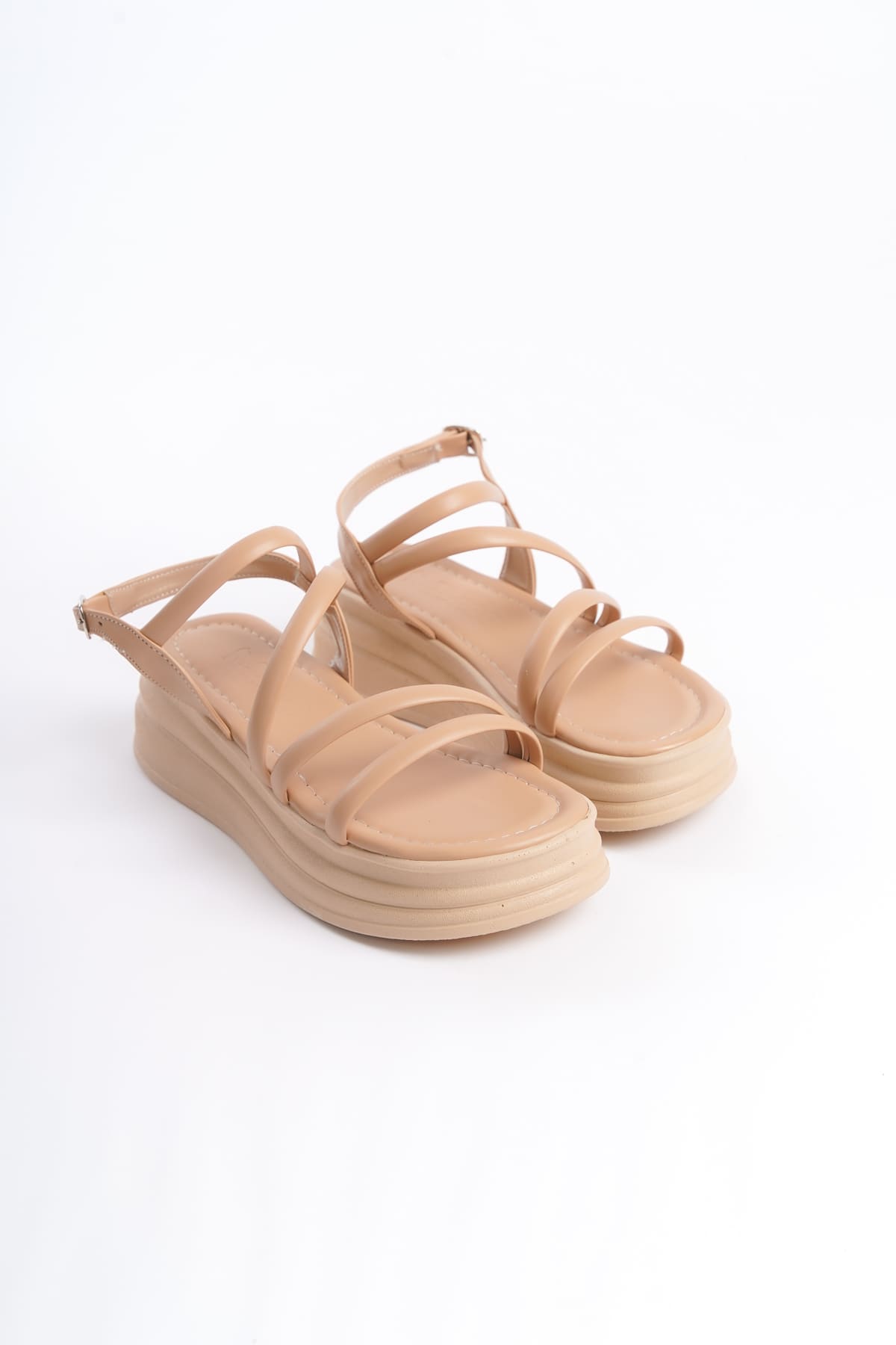 NATALE Thin Buckled Ribbon Detailed Orthopedic Women's Sandals - Skin