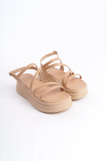 NATALE Thin Buckled Ribbon Detailed Orthopedic Women's Sandals - Skin