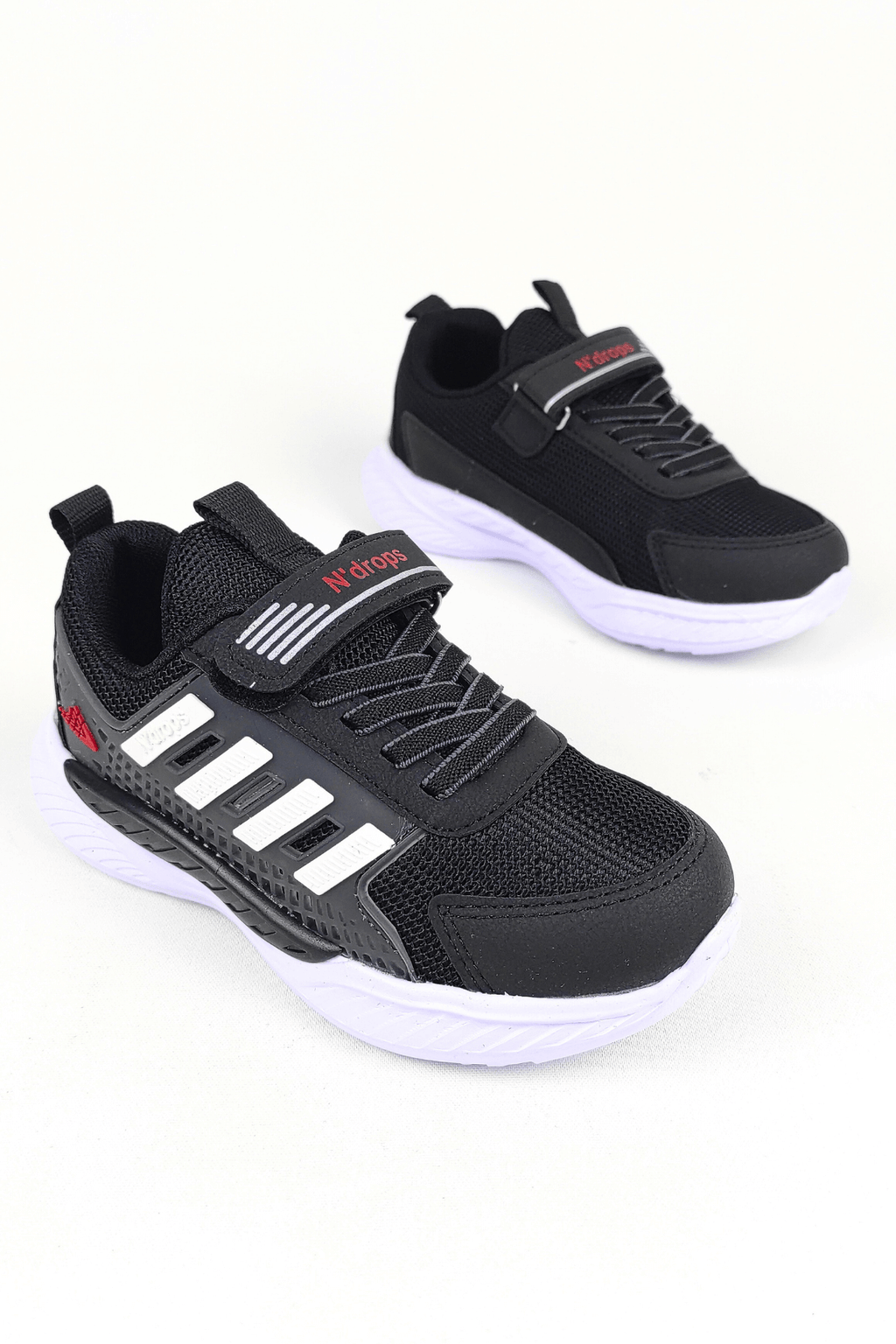 ND023 Black and White Velcro Boys' Sports Shoes