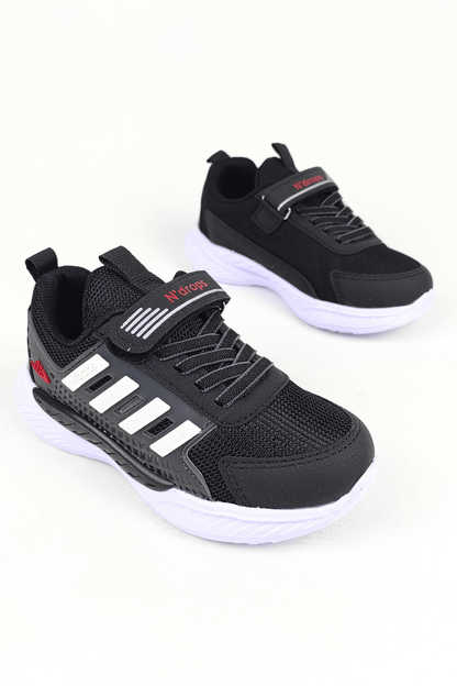 ND023 Siyah Beyaz Cırt Cırtlı Erkek Çocuk Spor Ayakkabı