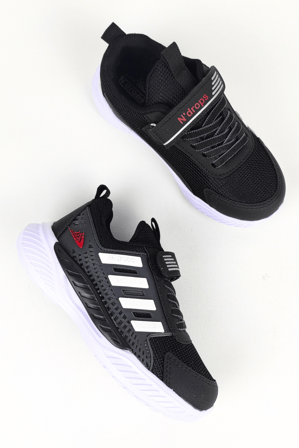 ND023 Black and White Velcro Boys' Sports Shoes