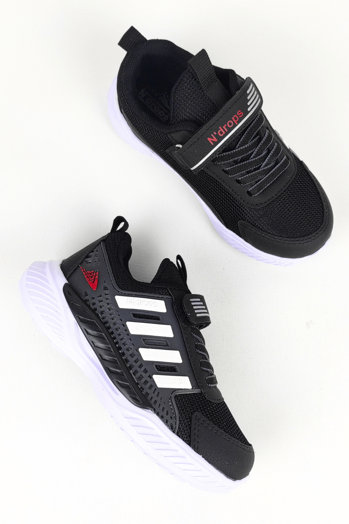 ND023 Siyah Beyaz Cırt Cırtlı Erkek Çocuk Spor Ayakkabı